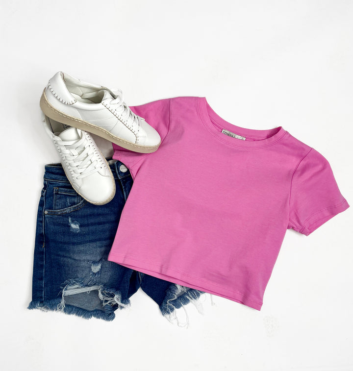 Casual Cropped Top-Candy Pink
