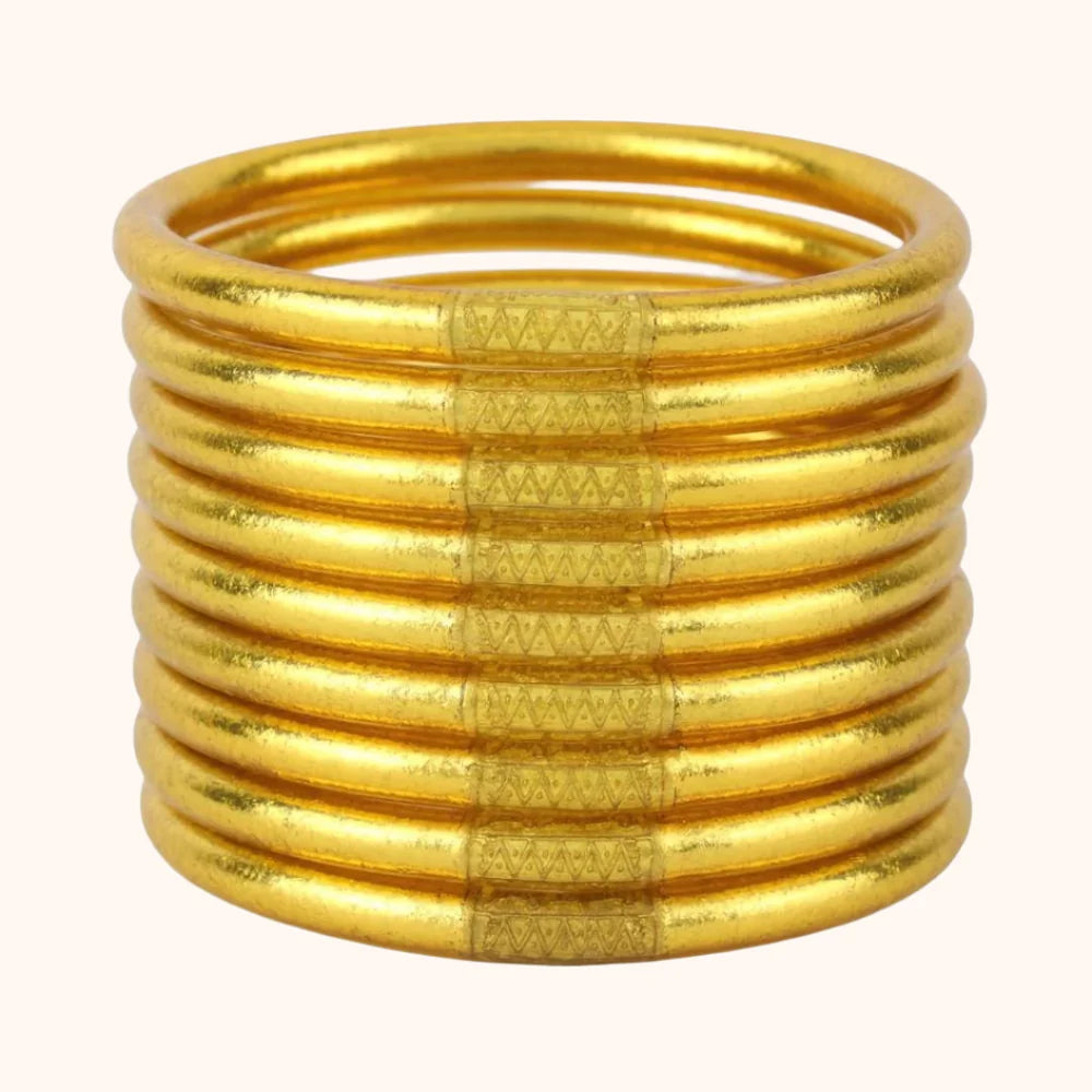 BudhaGirl Gold All Weather Bangles (Set of 9) - Serenity Prayer