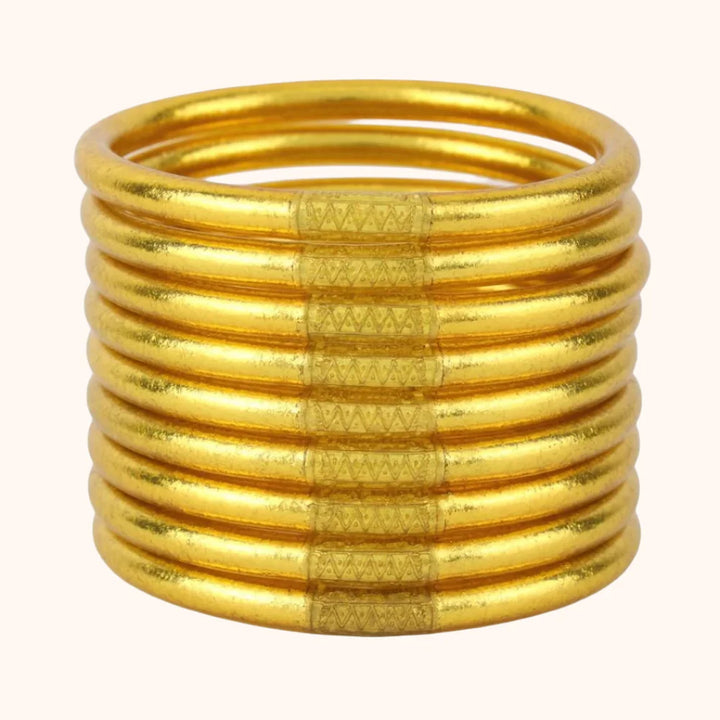 BudhaGirl Gold All Weather Bangles (Set of 9) - Serenity Prayer