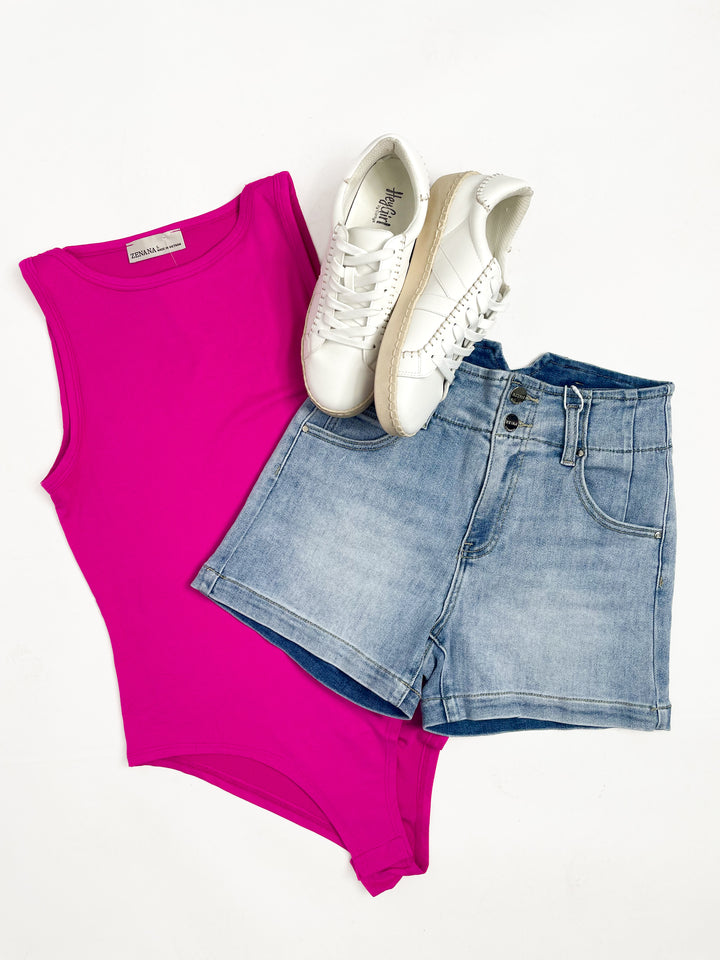 Vivian Boat Neck Bodysuit-Hot Pink