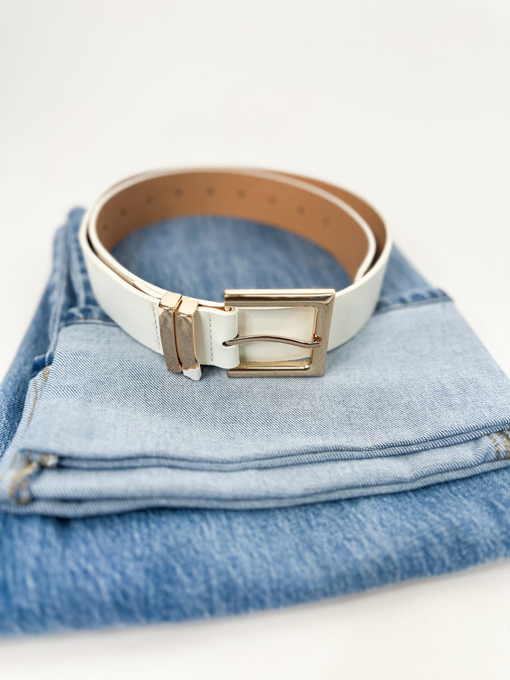Luxe Gold Buckle Belt-White