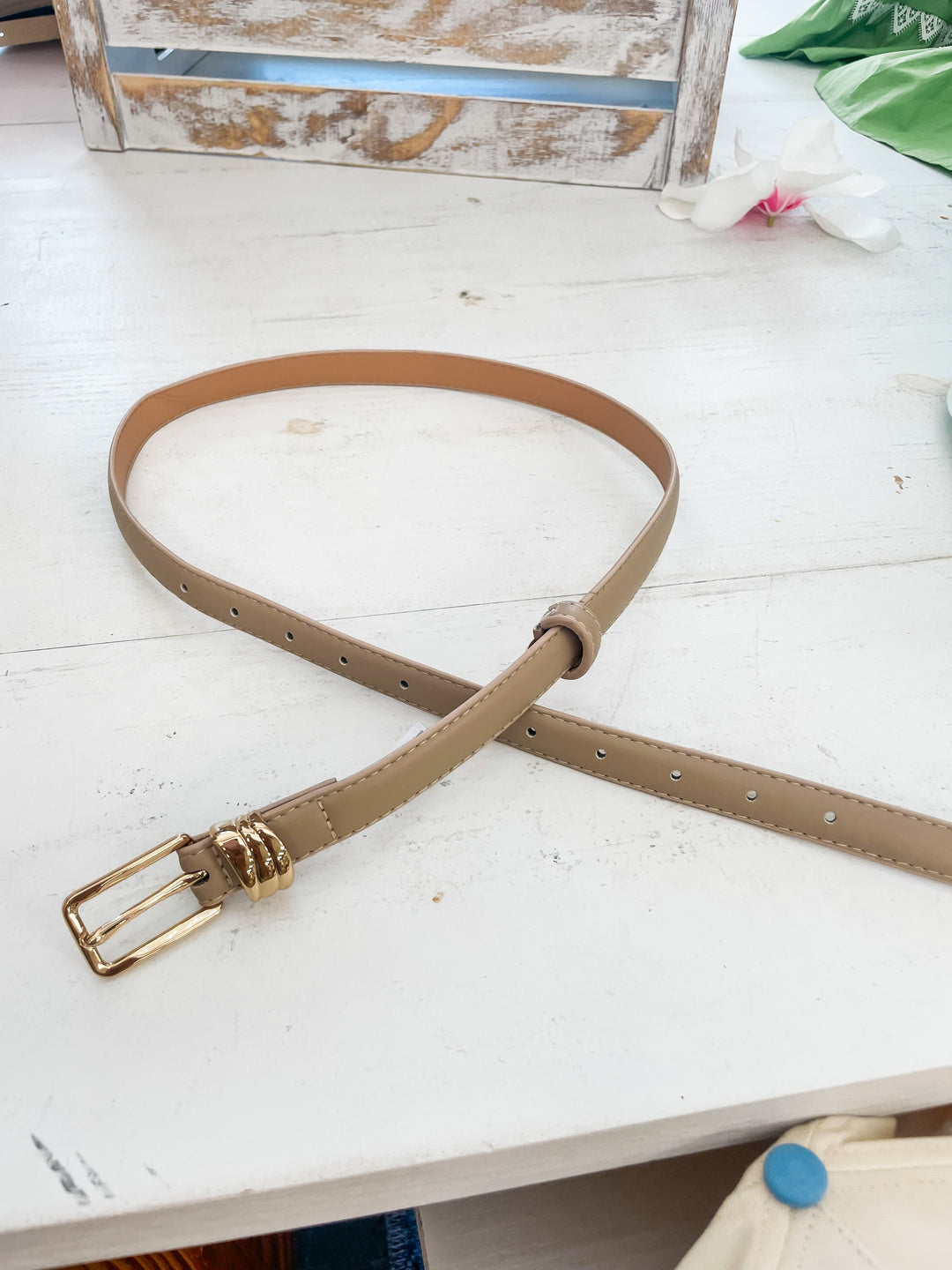 The Mercer Rectangle Buckle Belt-Taupe