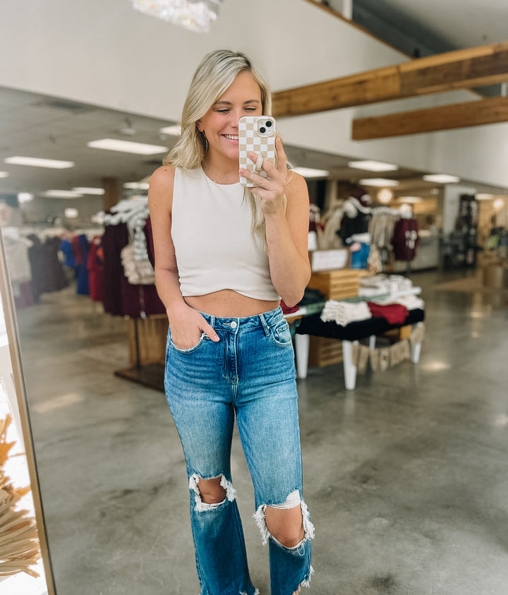 Nara Round Neck Sleeveless Crop Top