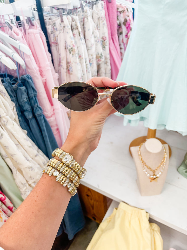 The Opal Oval Sunglasses-Gold/Green