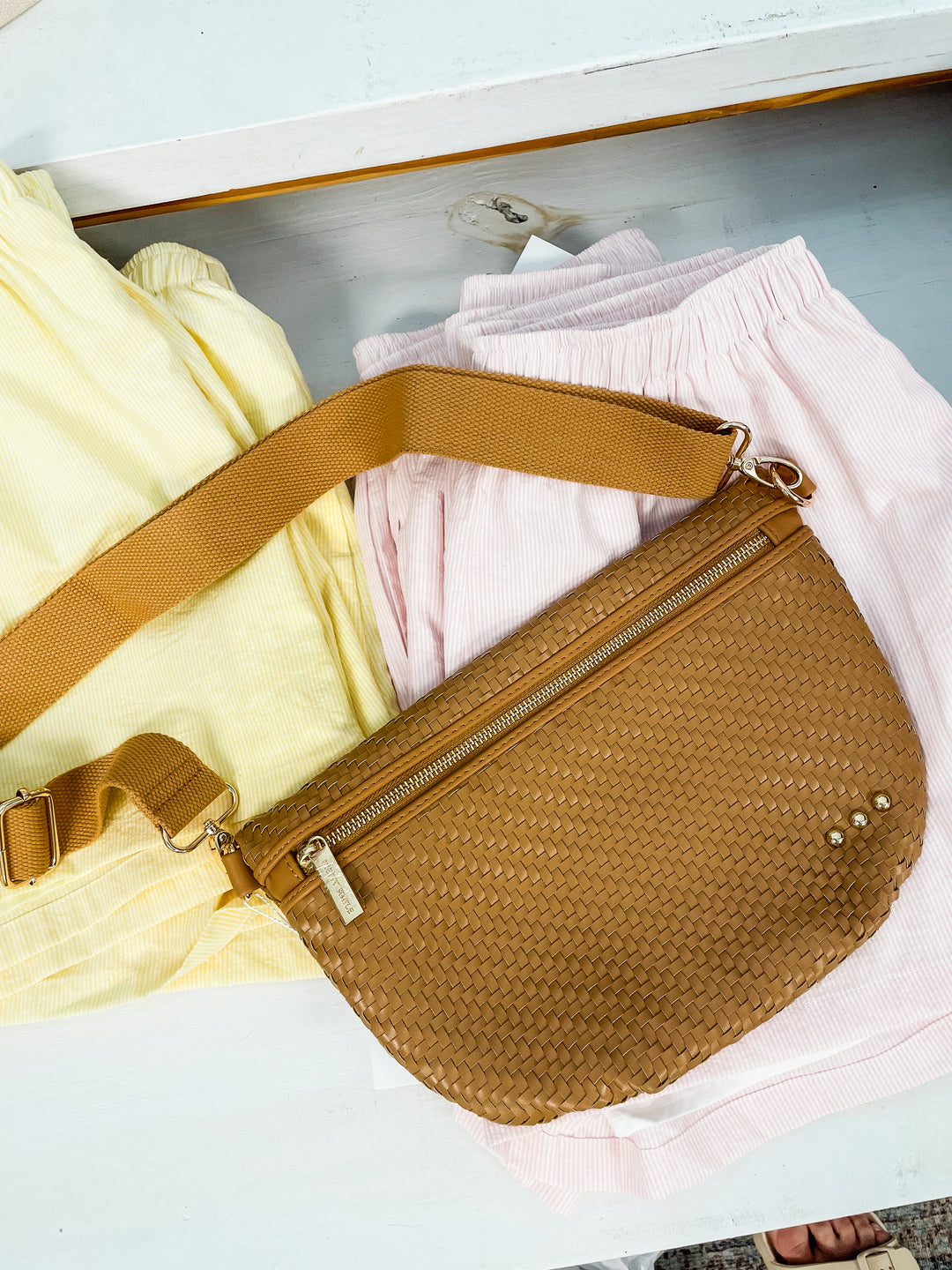Diagonal Woven Westlyn Bum Bag-Brown