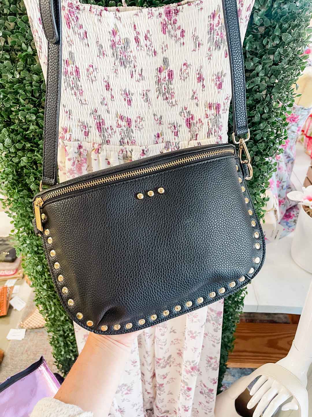 Pebble Sabrina Studded Bum Bag-Black