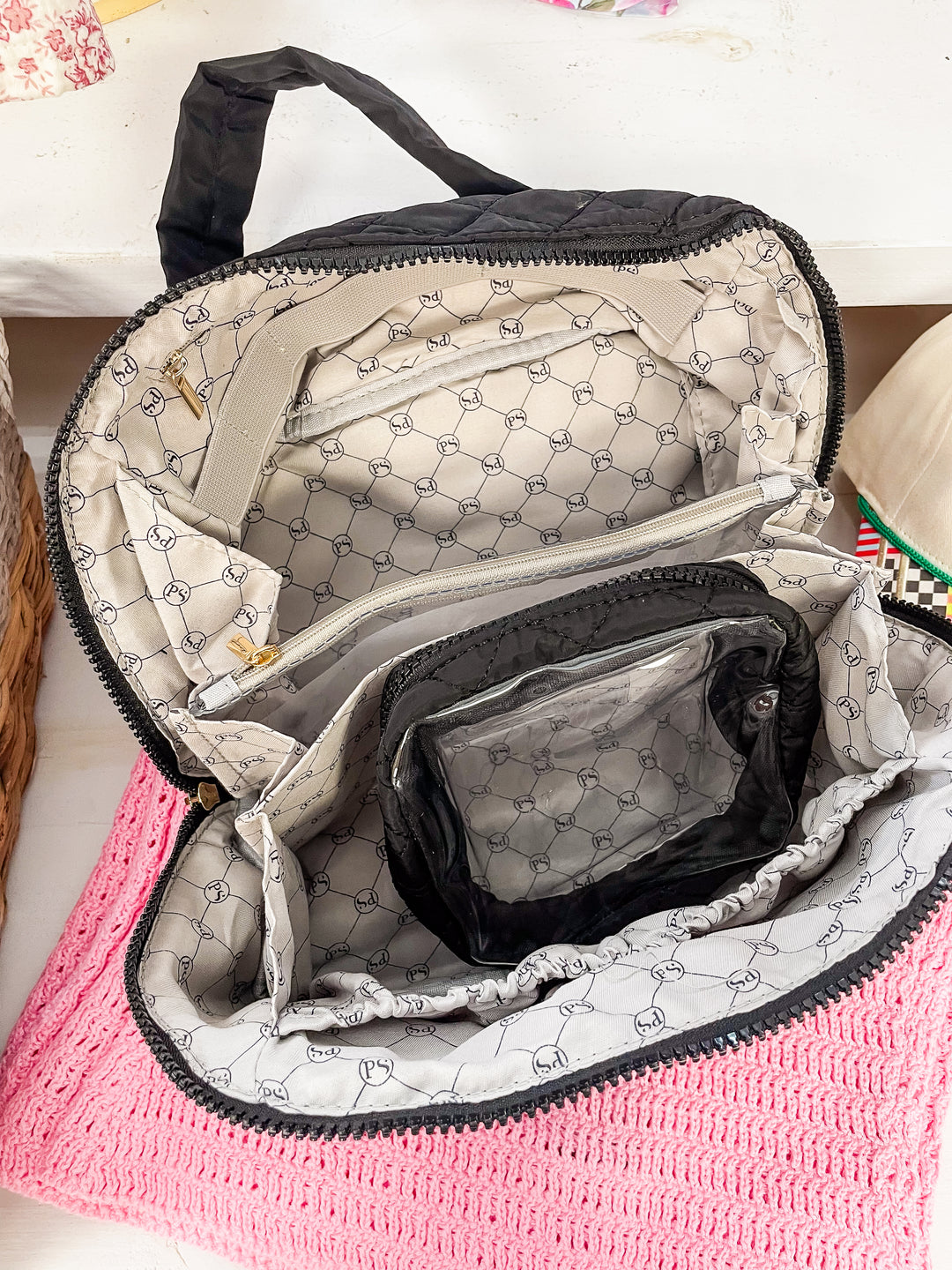 Martha Quilted Cosmetics Bag-Black