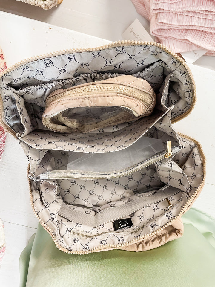 Martha Quilted Cosmetics Bag-Taupe