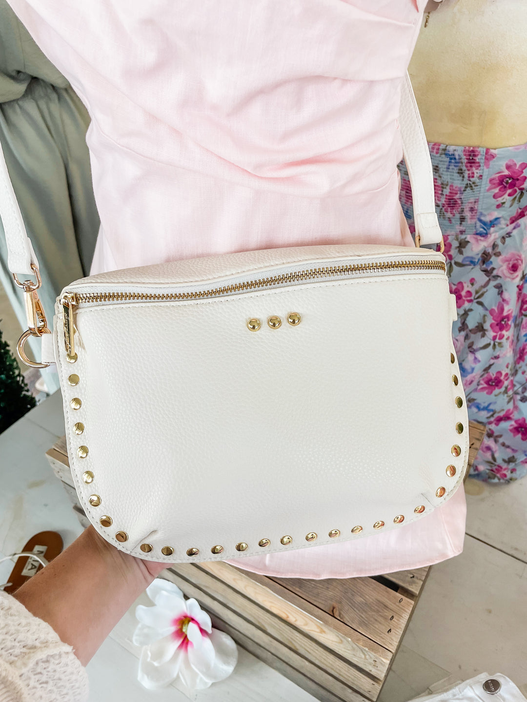 Pebble Sabrina Studded Bum Bag-Cream