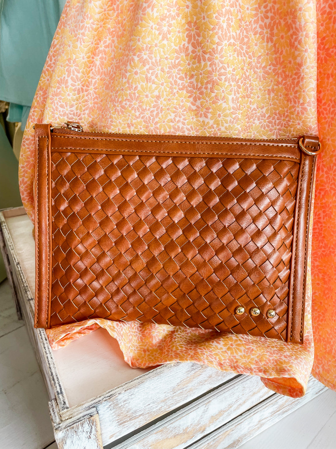 The Brown Veda Woven Crossbody and Clutch Bag