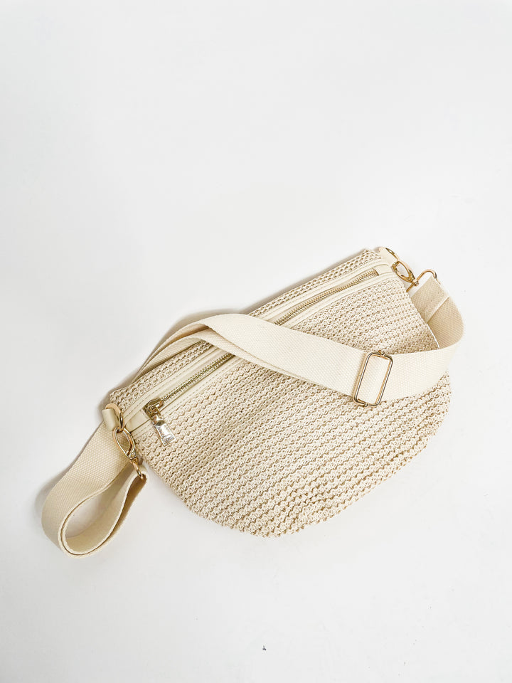 Rachel Raffia Bum Bag-Cream
