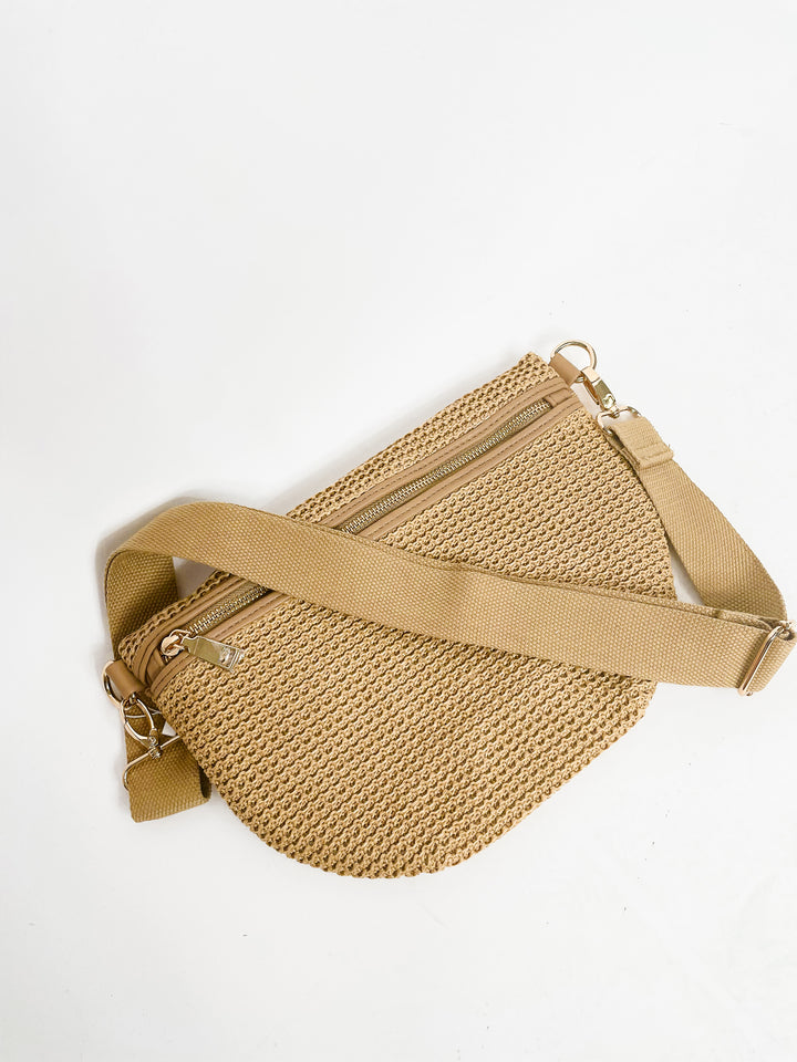 Rachel Raffia Bum Bag-Tan