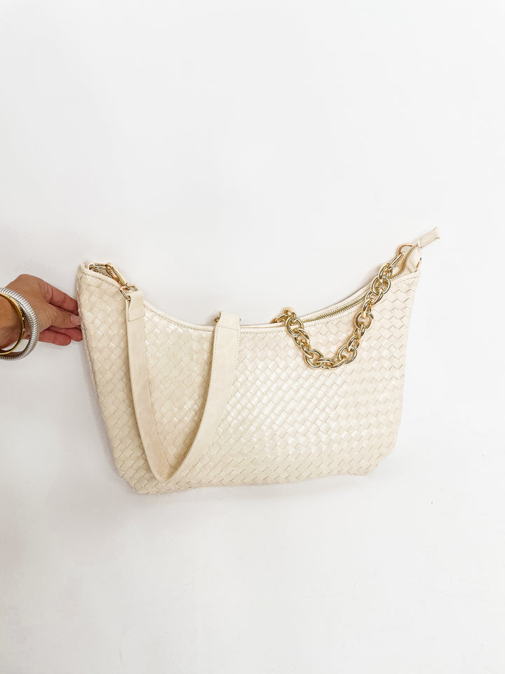 Sienna Slouchy Woven Shoulder Bag-Cream