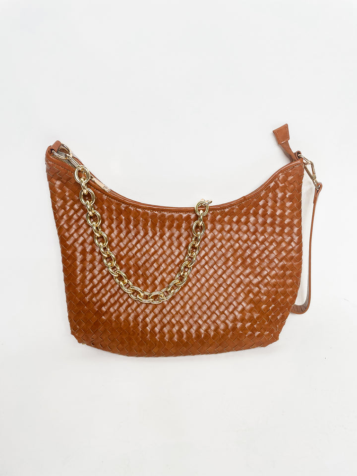 Sienna Slouchy Woven Shoulder Bag-Brown