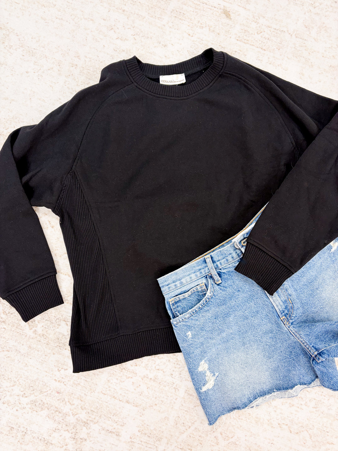 - FINAL SALE- Black Plush Raglan Sweatshirt