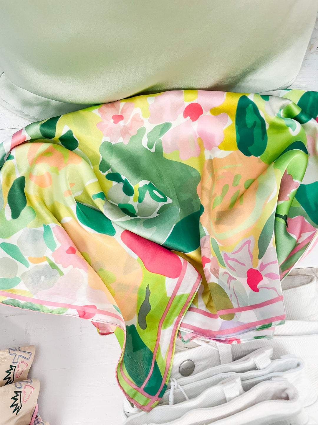 Cynthia Floral Square Scarf-Green
