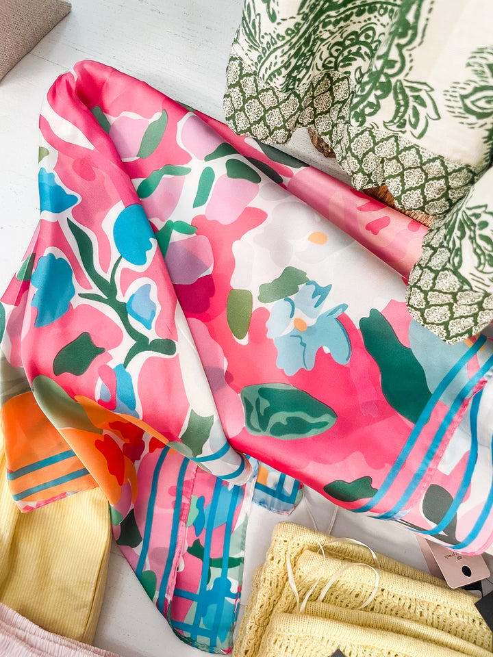 Cynthia Floral Square Scarf-Pink