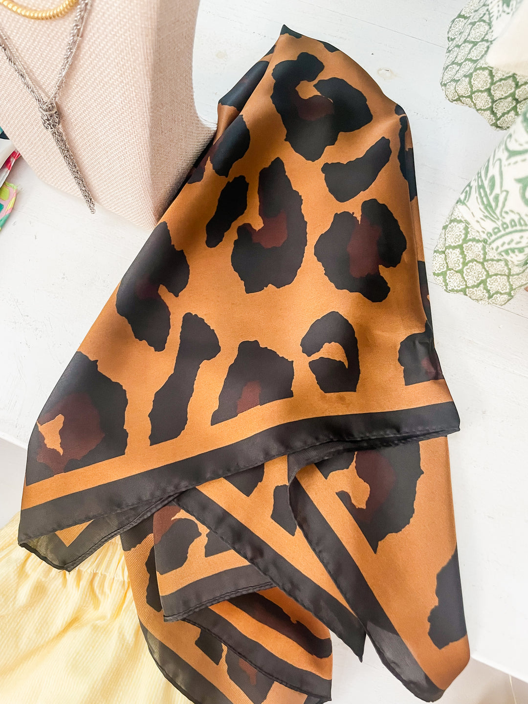 The Sylvie Leopard Square Scarf-Brown