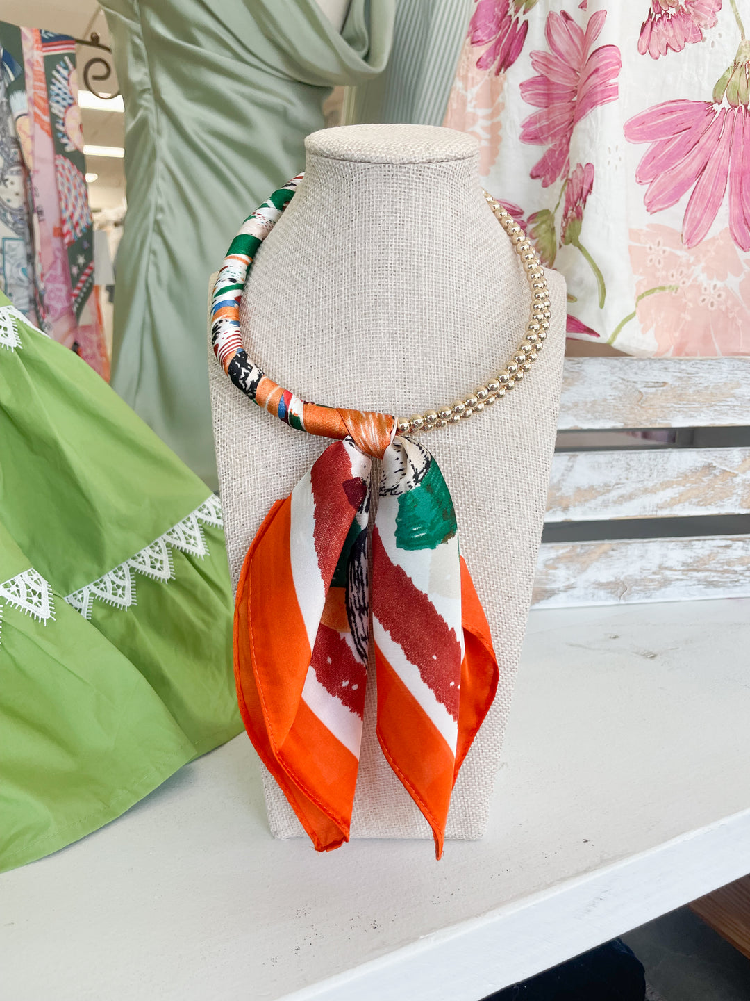 The Beaumont Scarf Necklace-Orange/Gold