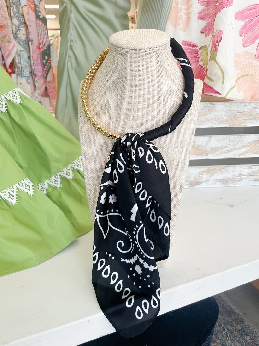 The Beaumont Scarf Necklace-Black/Gold