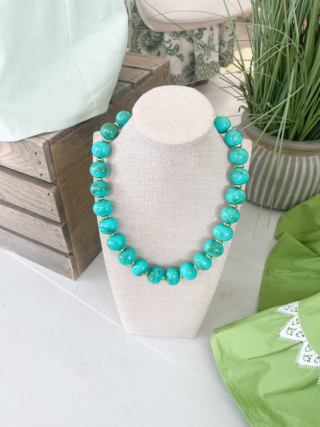 The Marble Chunky Beaded Necklace-Turquoise