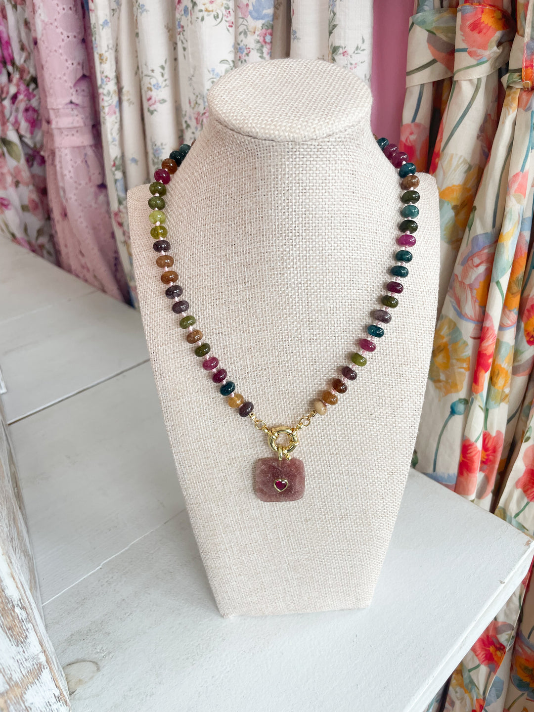 Lexi Beaded Gemstone Charm Necklace-Multi