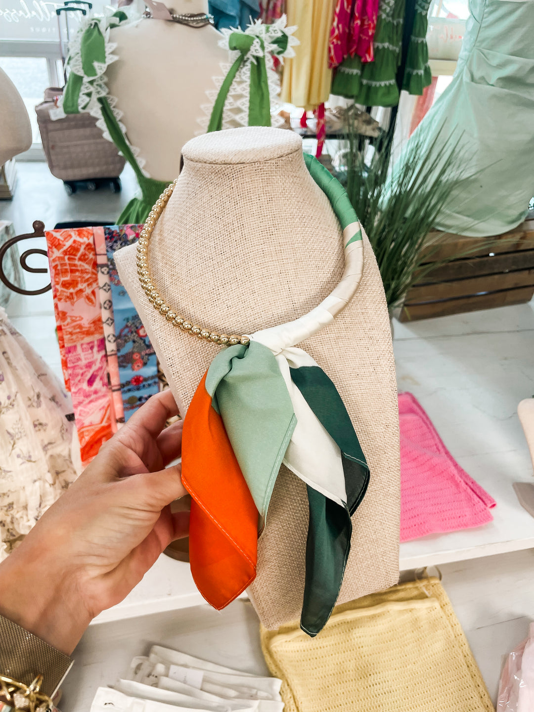 The Beaumont Scarf Necklace-Mint/Gold