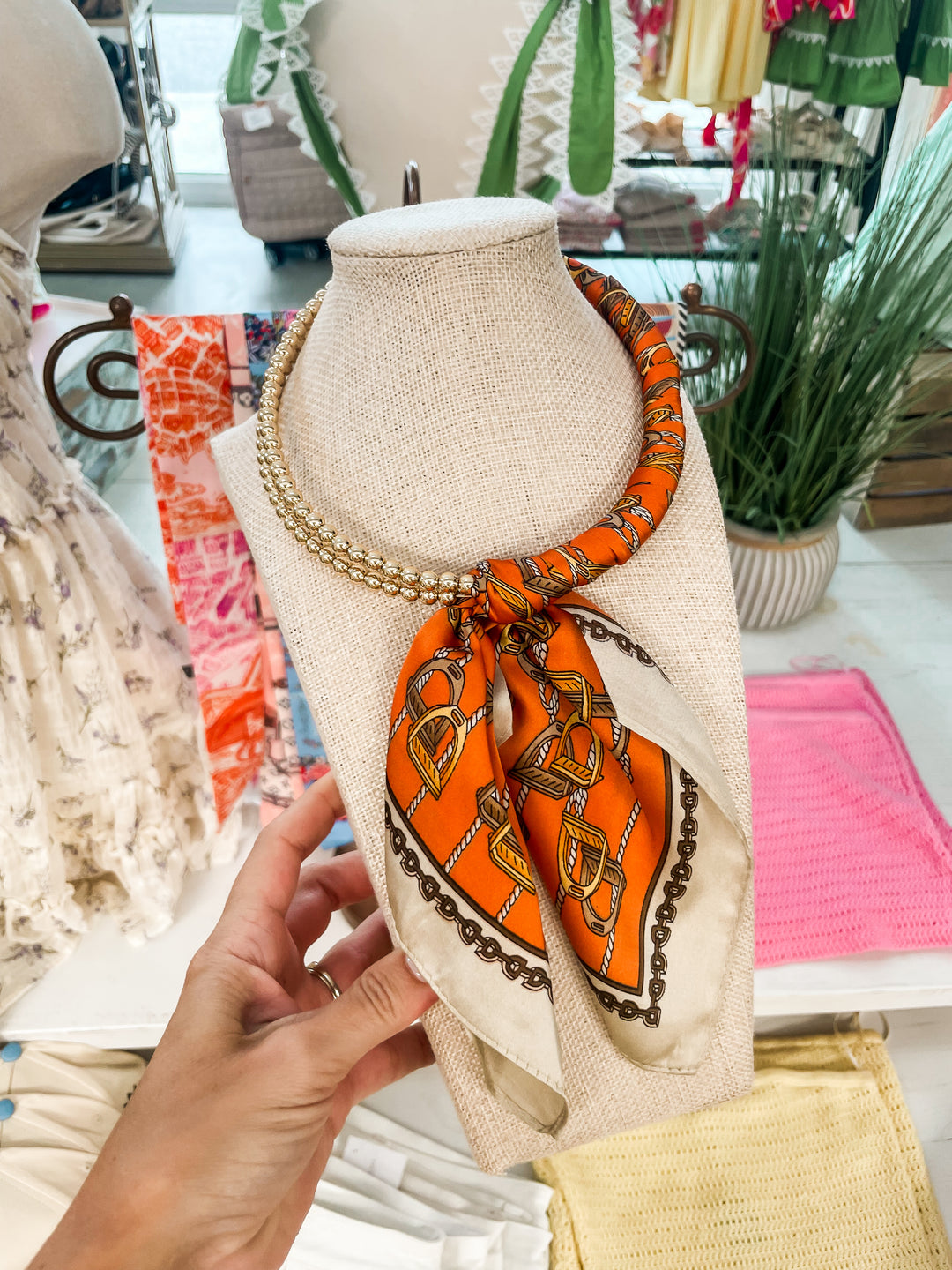 The Riviera Scarf Necklace-Orange/Gold