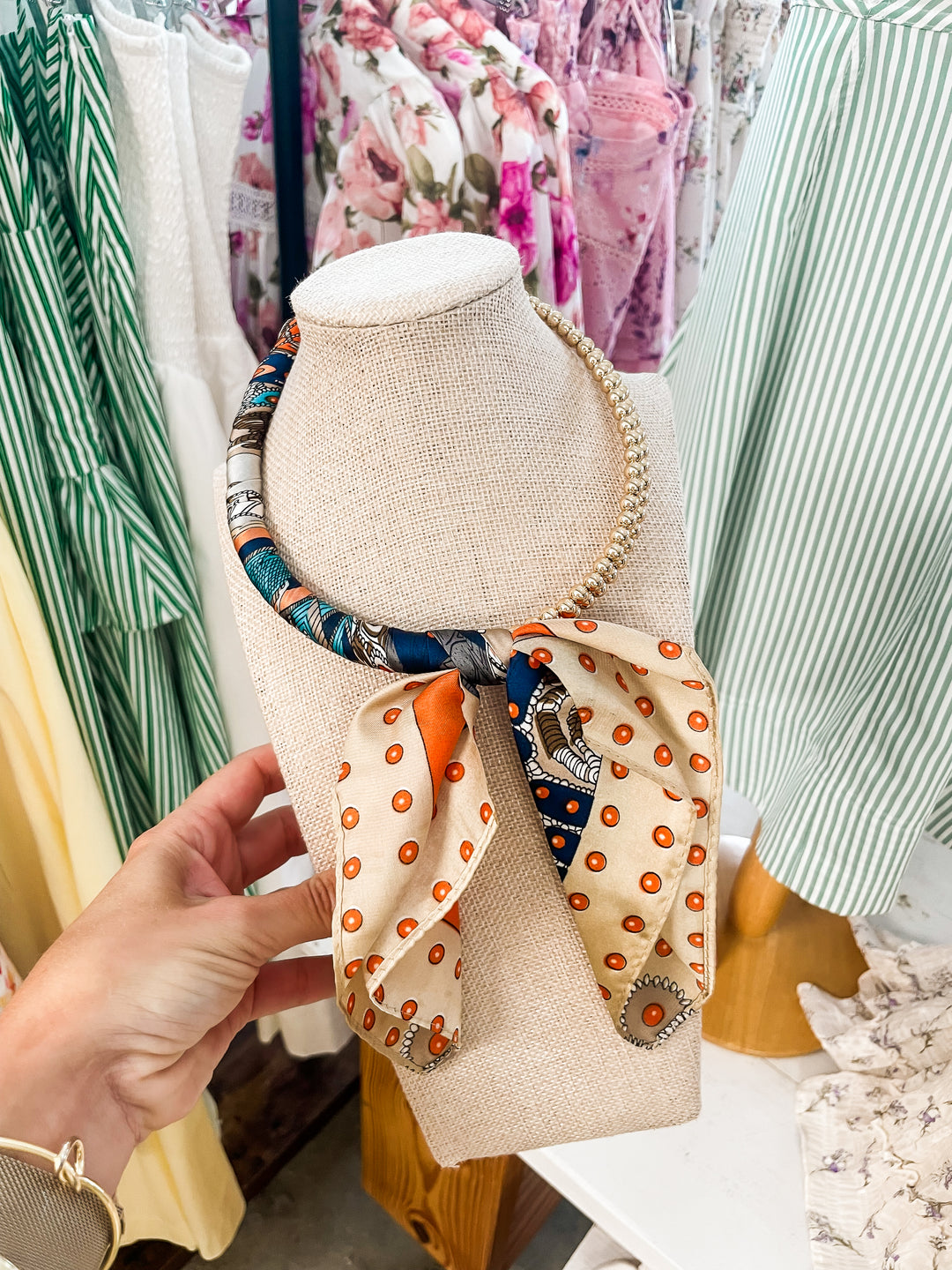 The Riviera Scarf Necklace-Navy/Orange