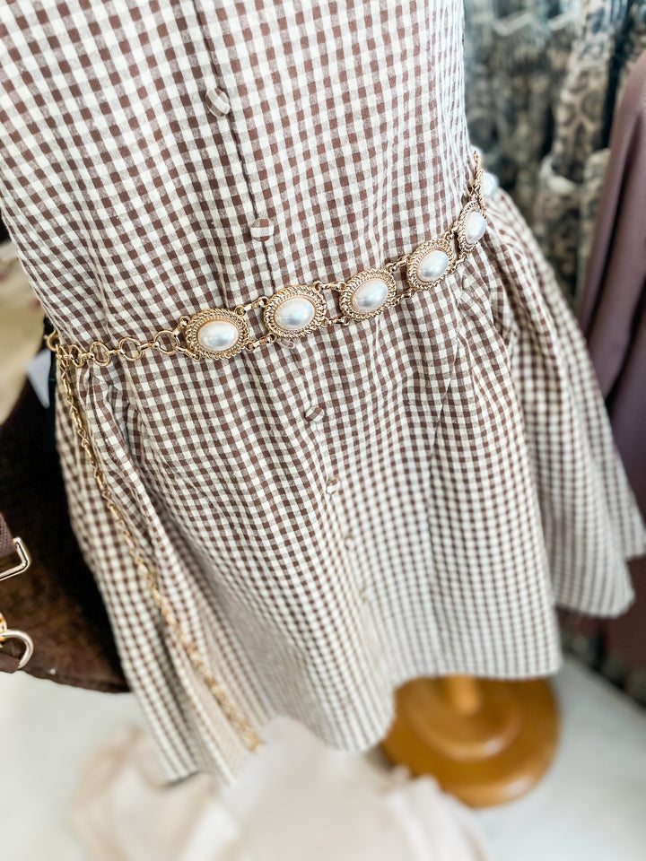 Metal Vintage Pearl Link Chain Belt