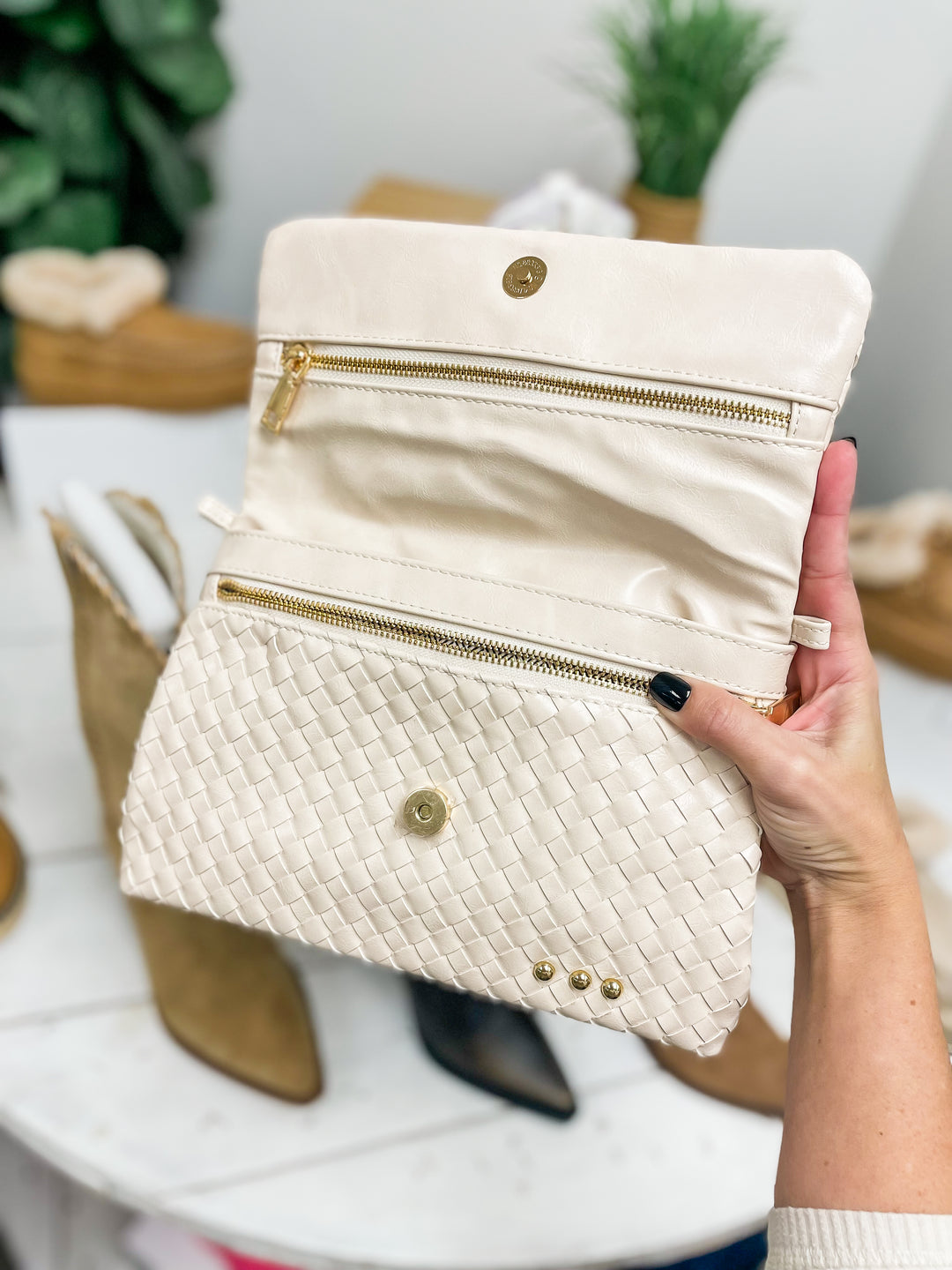 Wrenlee Woven Flap Crossbody-Cream