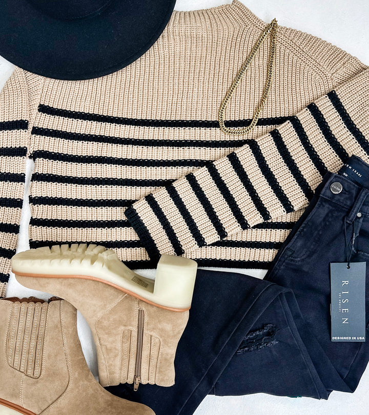 Mock Neck Striped Sweater