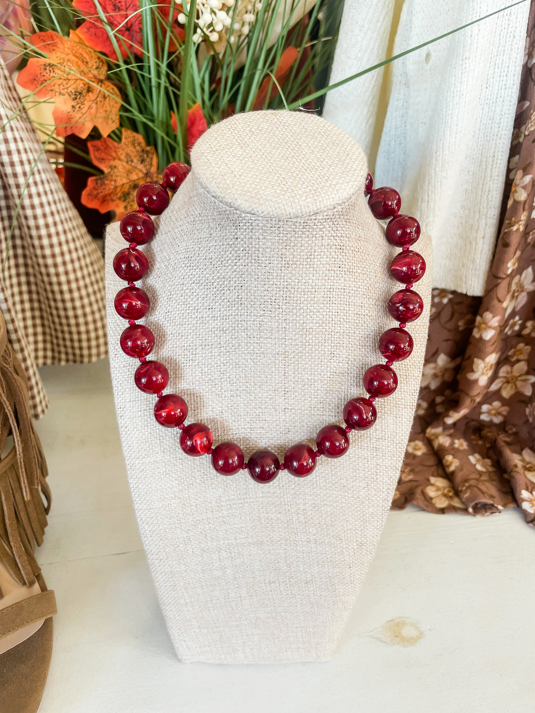 The Mabry Beaded Necklace-Maroon