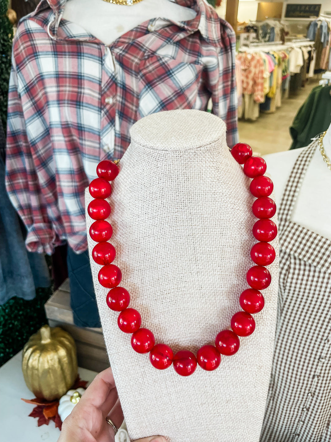 The Kameron Chunky Beaded Necklace-Red