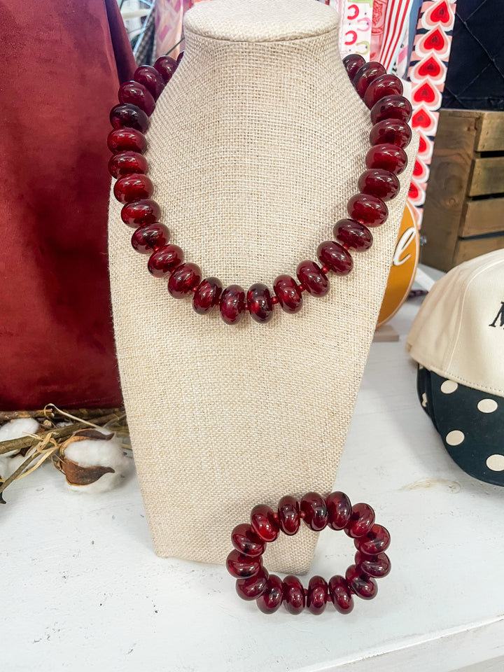 Sugar Beads Necklace & Bracelet Set-Maroon