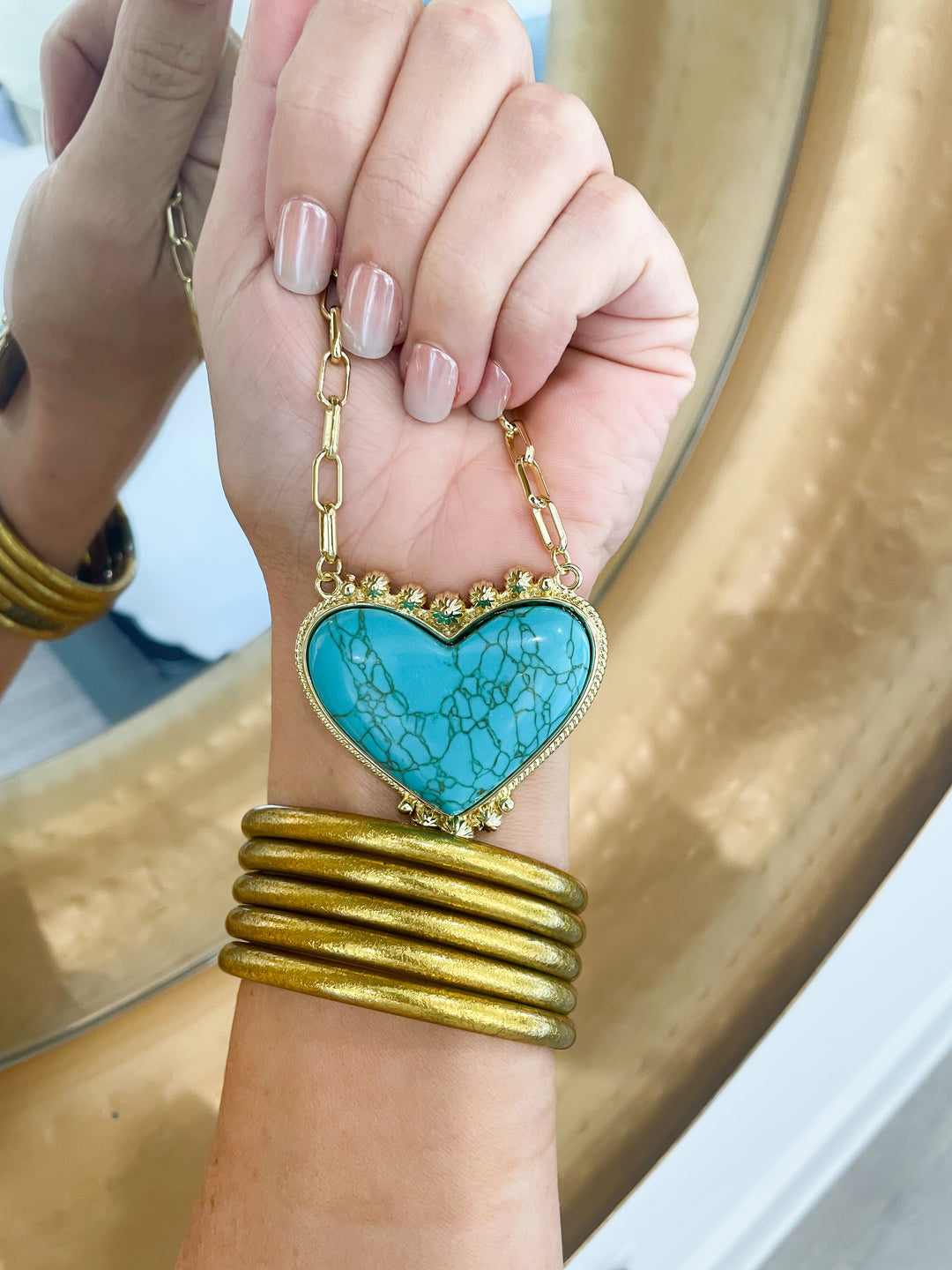 Turquoise Heart Treasure Gold Necklace