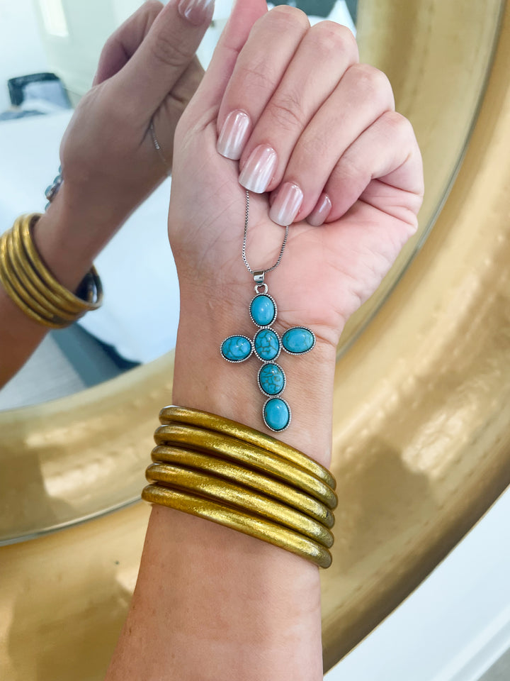 Turquoise Faith Cross Silver Necklace