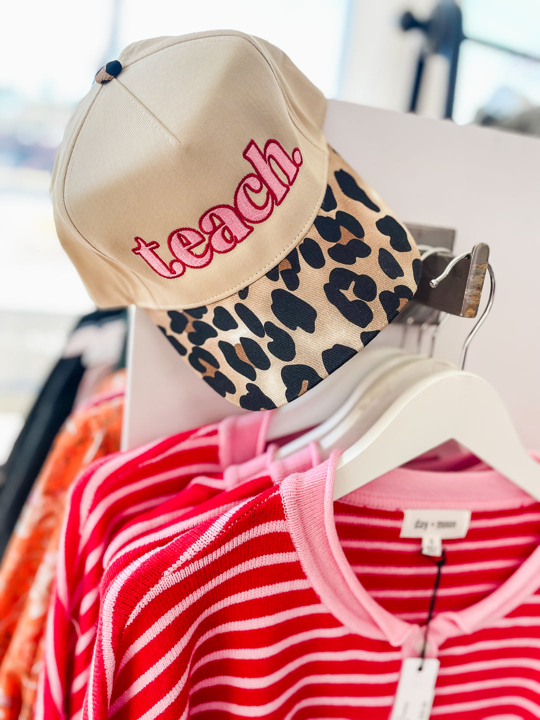 Teach Embroidered Trucker Hat-Leopard
