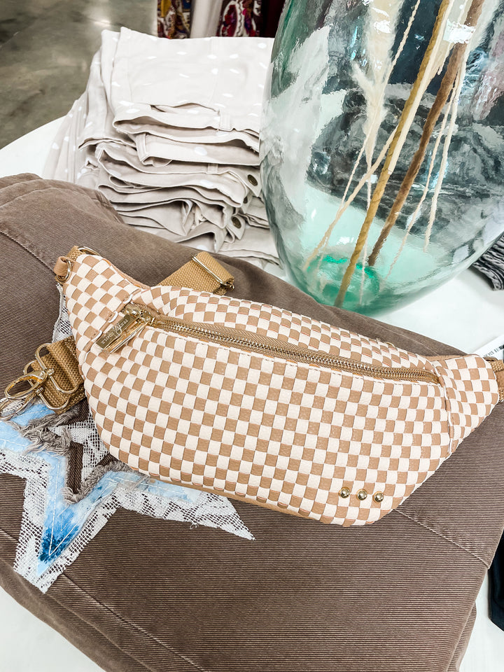 Woven Susie Sidekick Bum Bag-Checkered Tan
