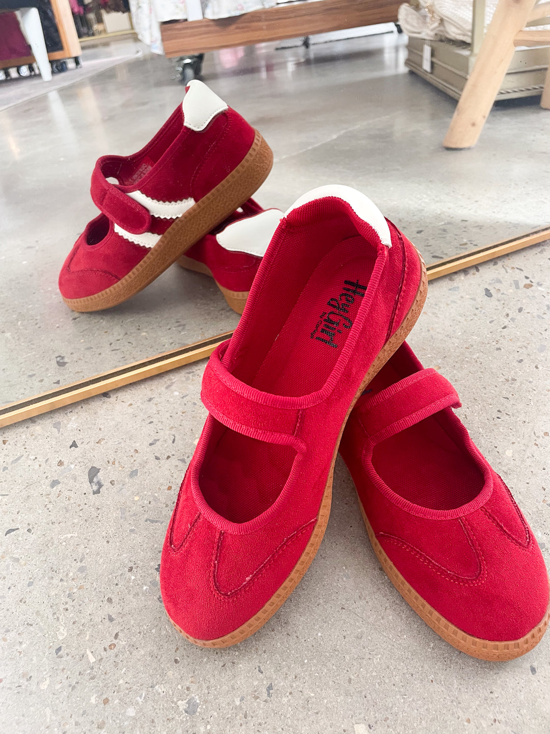 Calm Down Mary Jane Red Faux Suede Sneaker