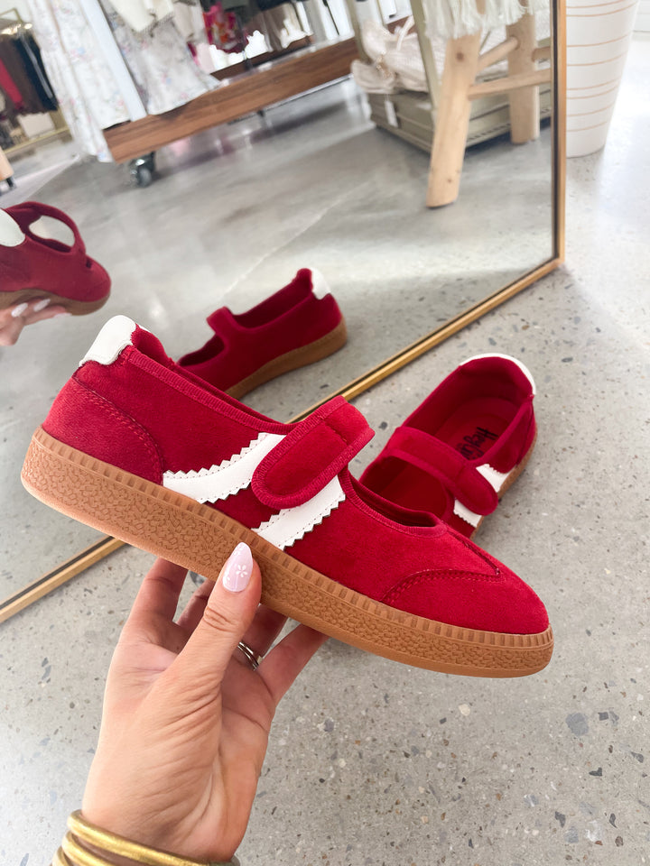 Calm Down Mary Jane Red Faux Suede Sneaker