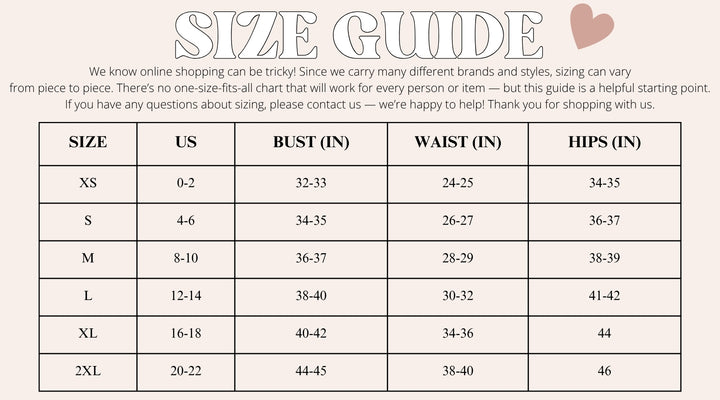Size Chart – Sparkle Tallahassee