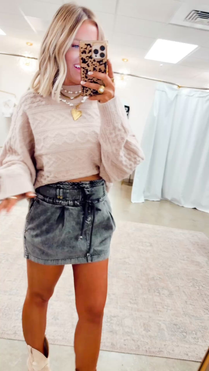 Brielle Cable Knit Cropped Sweater-Rose