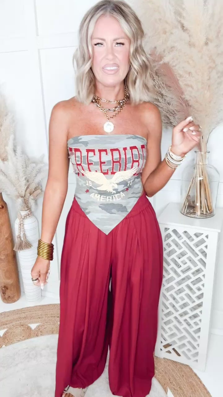 Cecily Pleated Lantern Pants-Burgundy