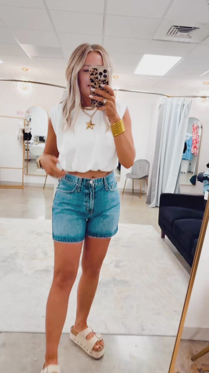 Maddie Bubble Hem Top-White