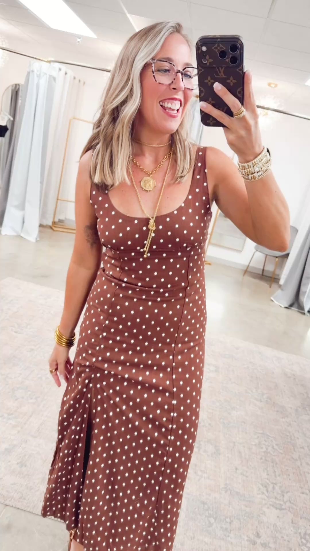 The Clara Polka Midi Dress-Chestnut