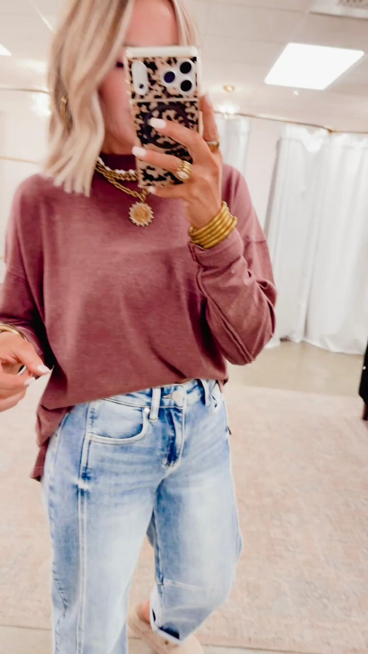 Chloe Mock Neck Pullover-Dk Cherry