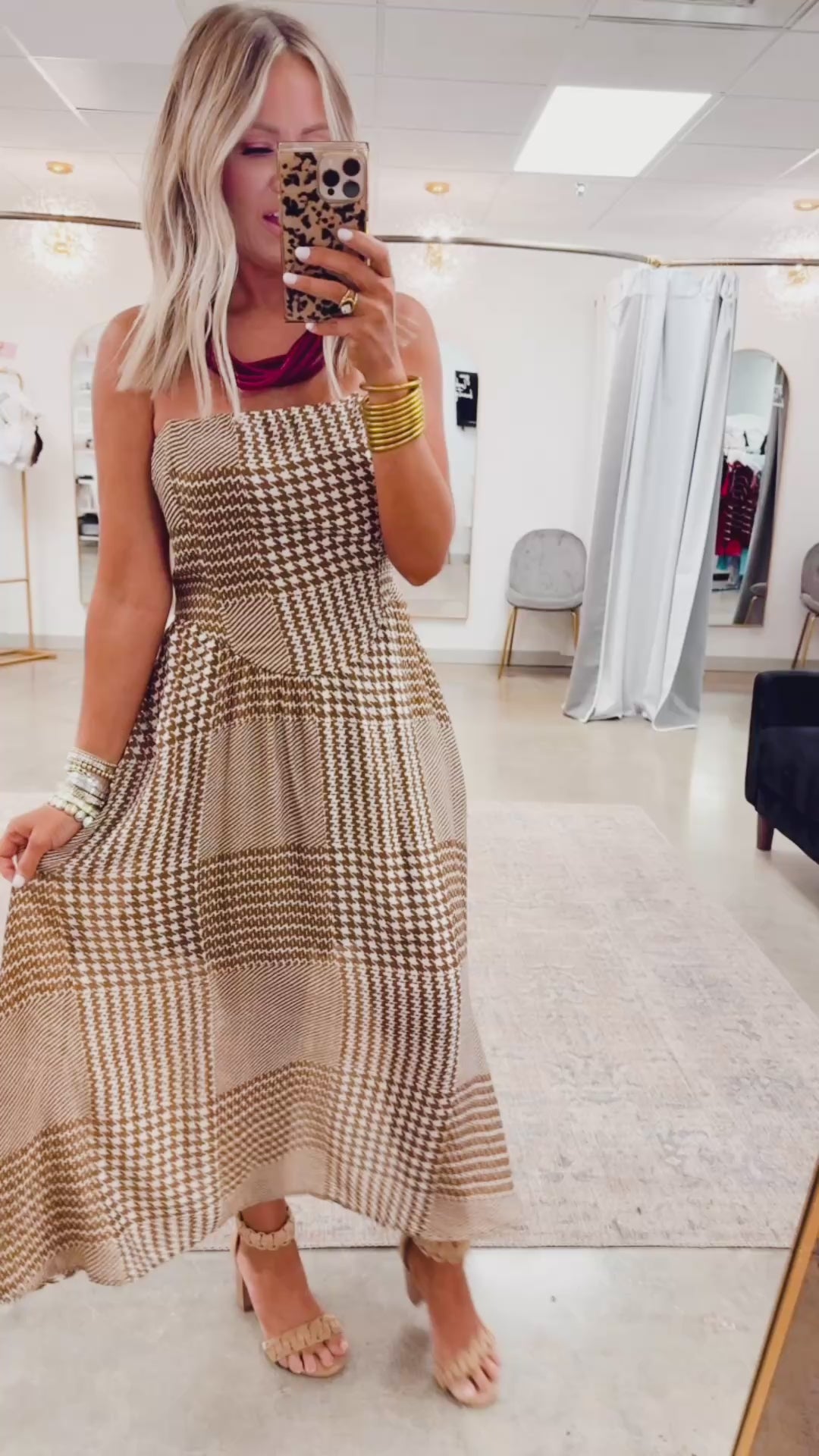 Gingham Print Midi Dress
