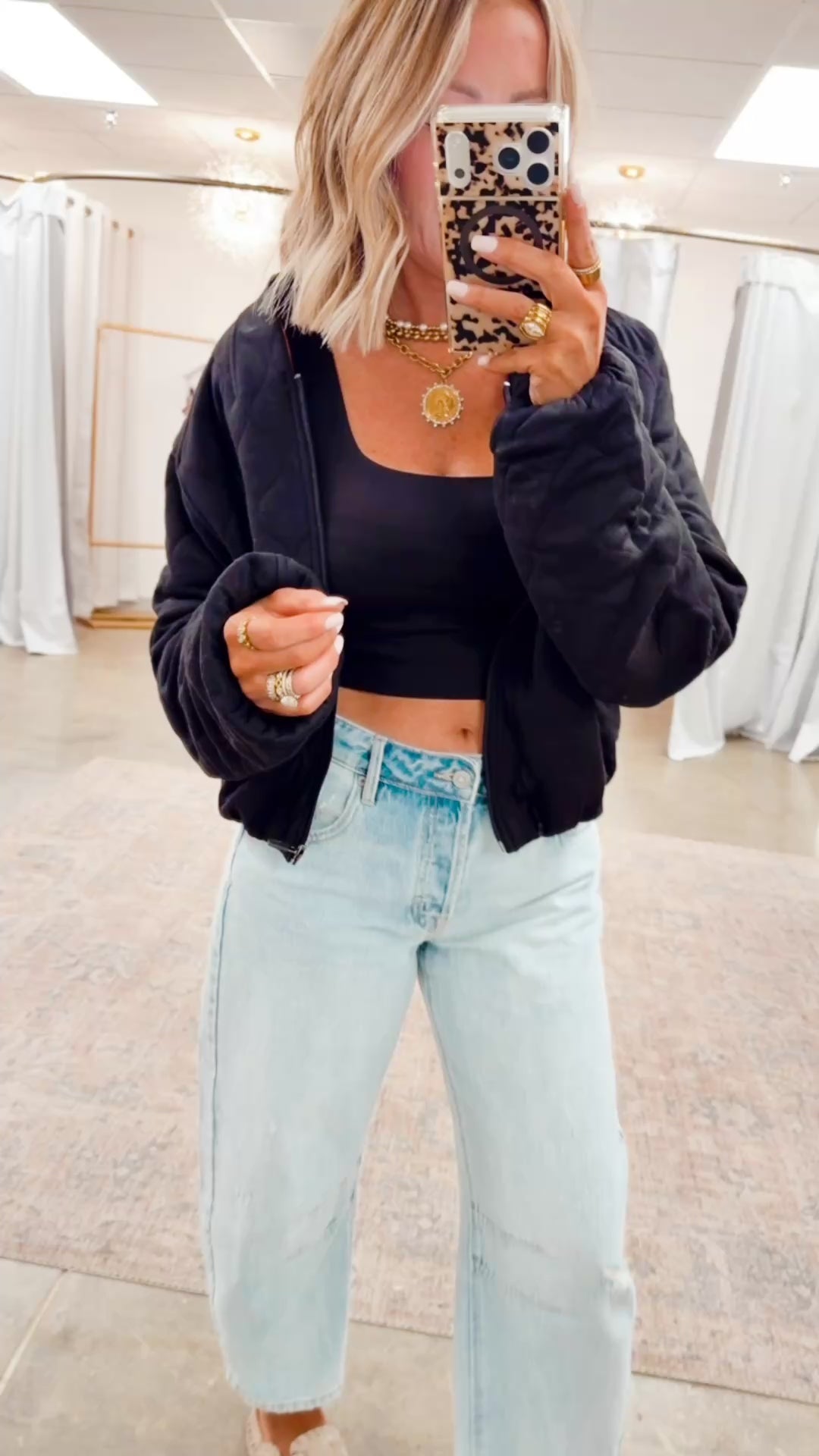 Naomi Quilted Bomber Jacket-Black