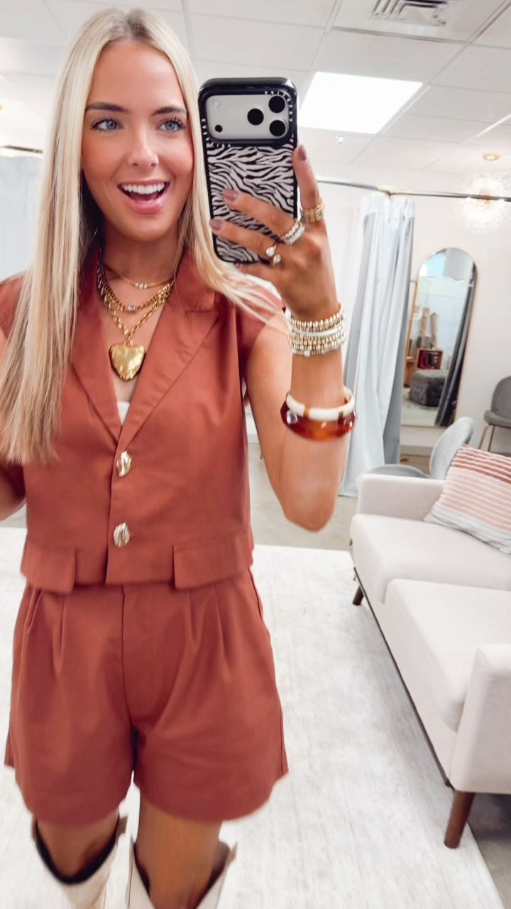 The Monaco Vest & Shorts Set-Rust